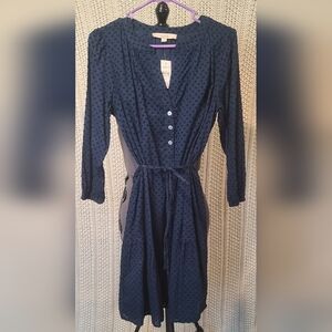 NWT Loft Blue Swiss Dot Fully Lined 100% Cotton T-shirt Dress Size Small